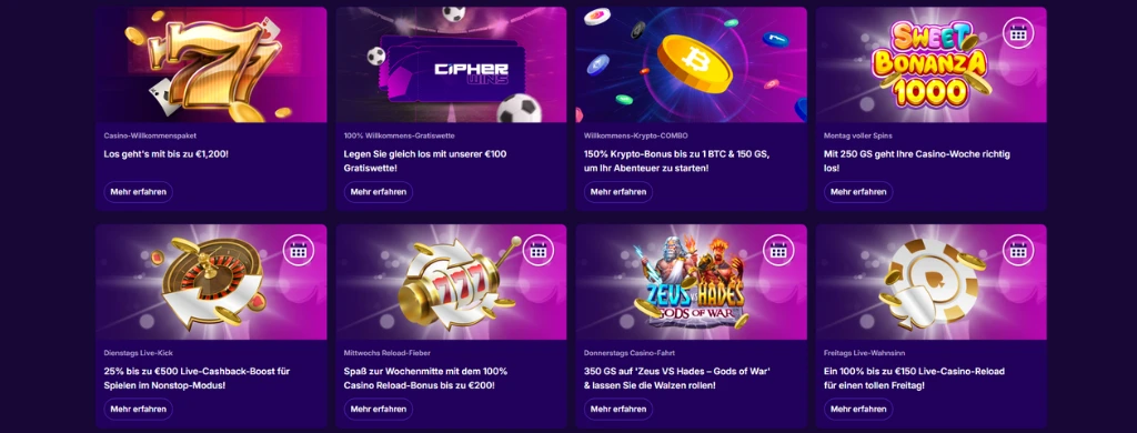 Angebote und Willkommensboni auf Casino-Seite.