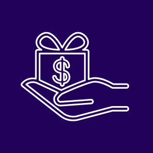 Symbol für eine Einzahlung mit einer Hand, die ein Geschenk hält.