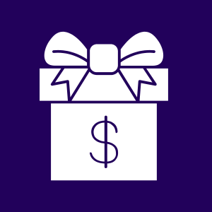 Symbol für Boni mit einem Geschenk und Dollarzeichen.