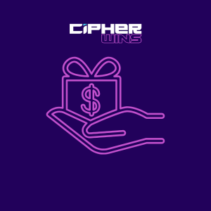Symbol für Cipherwin-Bonus, der als Geschenk auf einer Handfläche präsentiert wird.