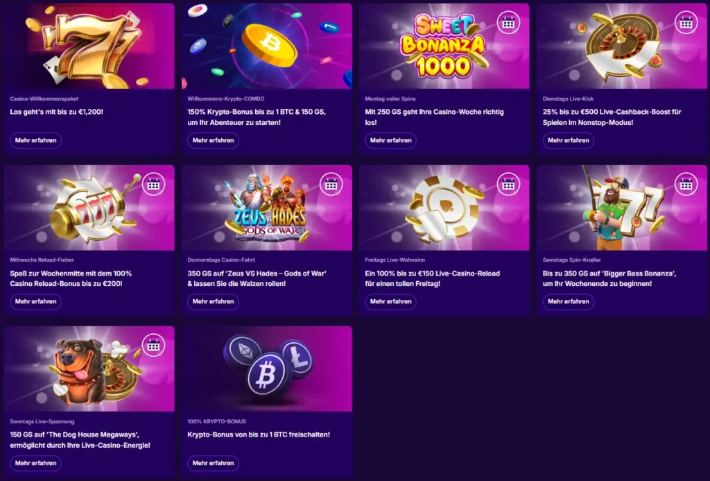 Cipherwins Aktionsseite mit Casino-Angeboten