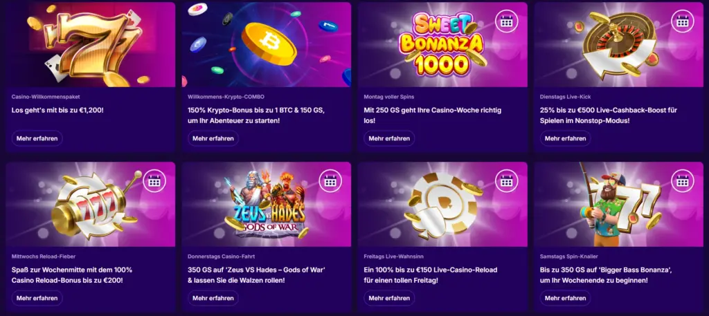 Die Aktionsseite von Cipherwins Casino.