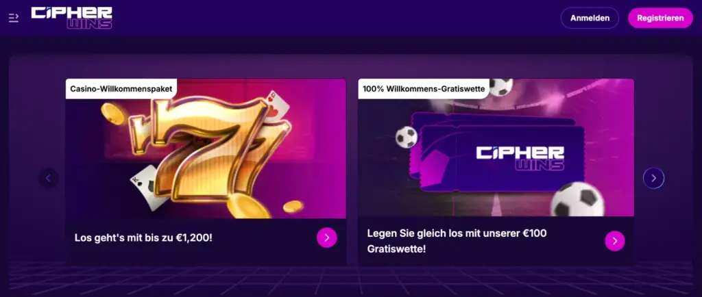 CipherWins-Willkommensangebote für Casino und Sportwetten.