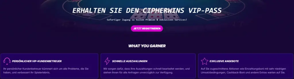 Die Cipherwins VIP-Programm-Seite